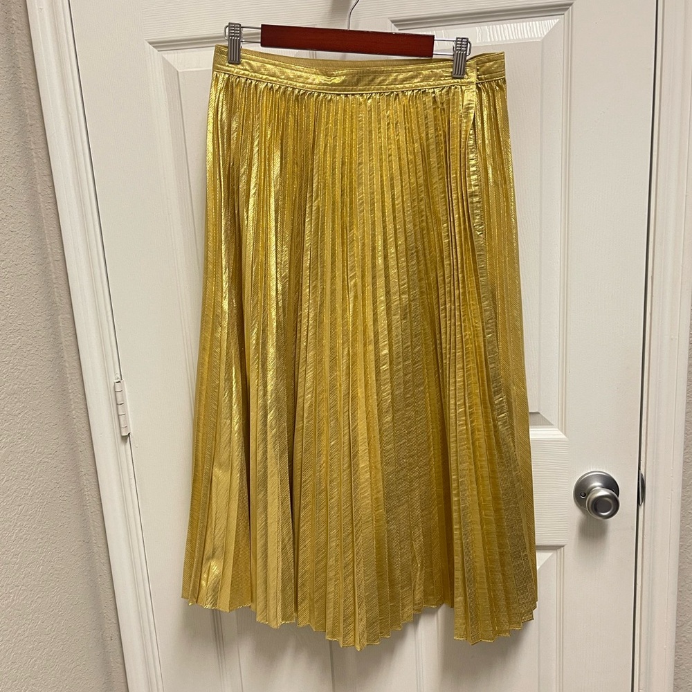J. Crew Gold Pleated Midi Skirt